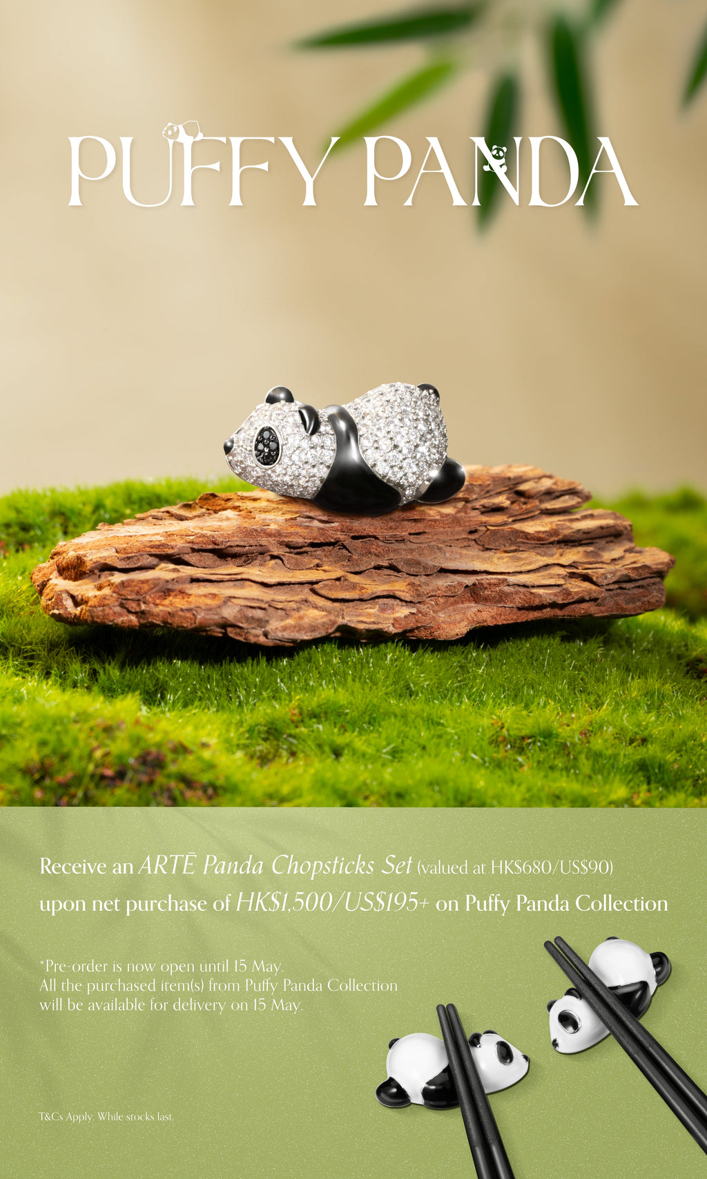 Puffy Panda Convertible Stud Earrings with Drop Charms