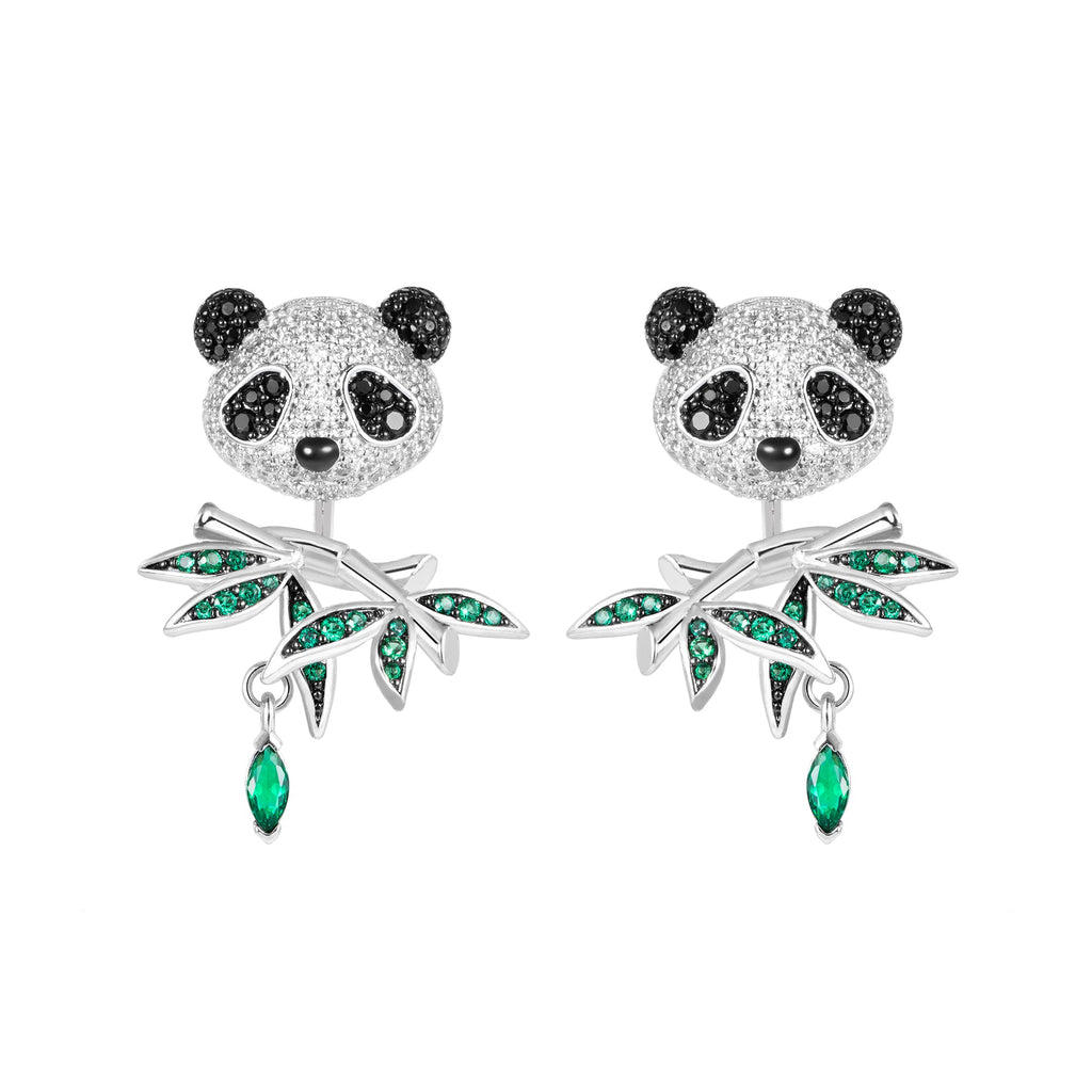 Puffy Panda Convertible Stud Earrings with Drop Charms