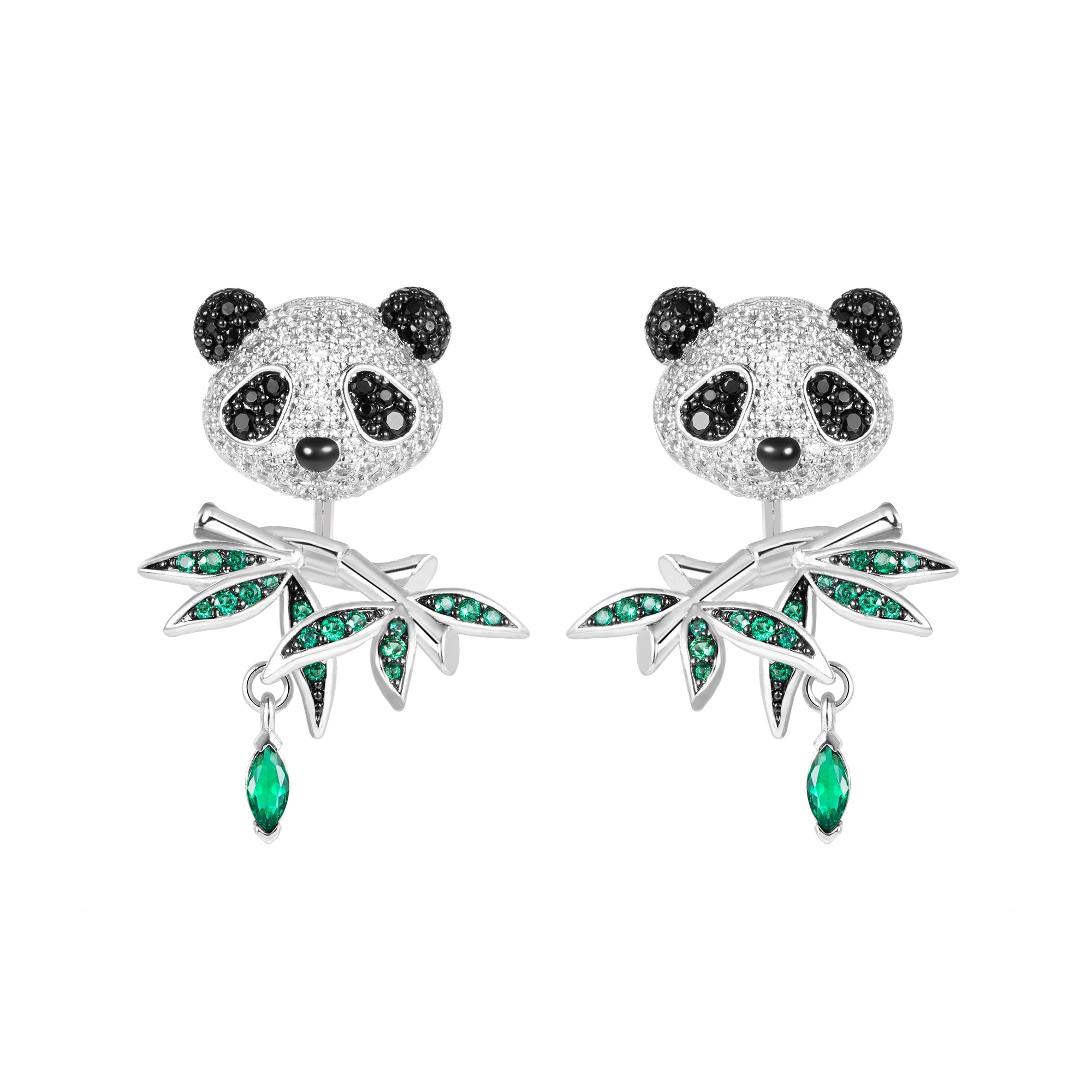 Puffy Panda Convertible Stud Earrings with Drop Charms