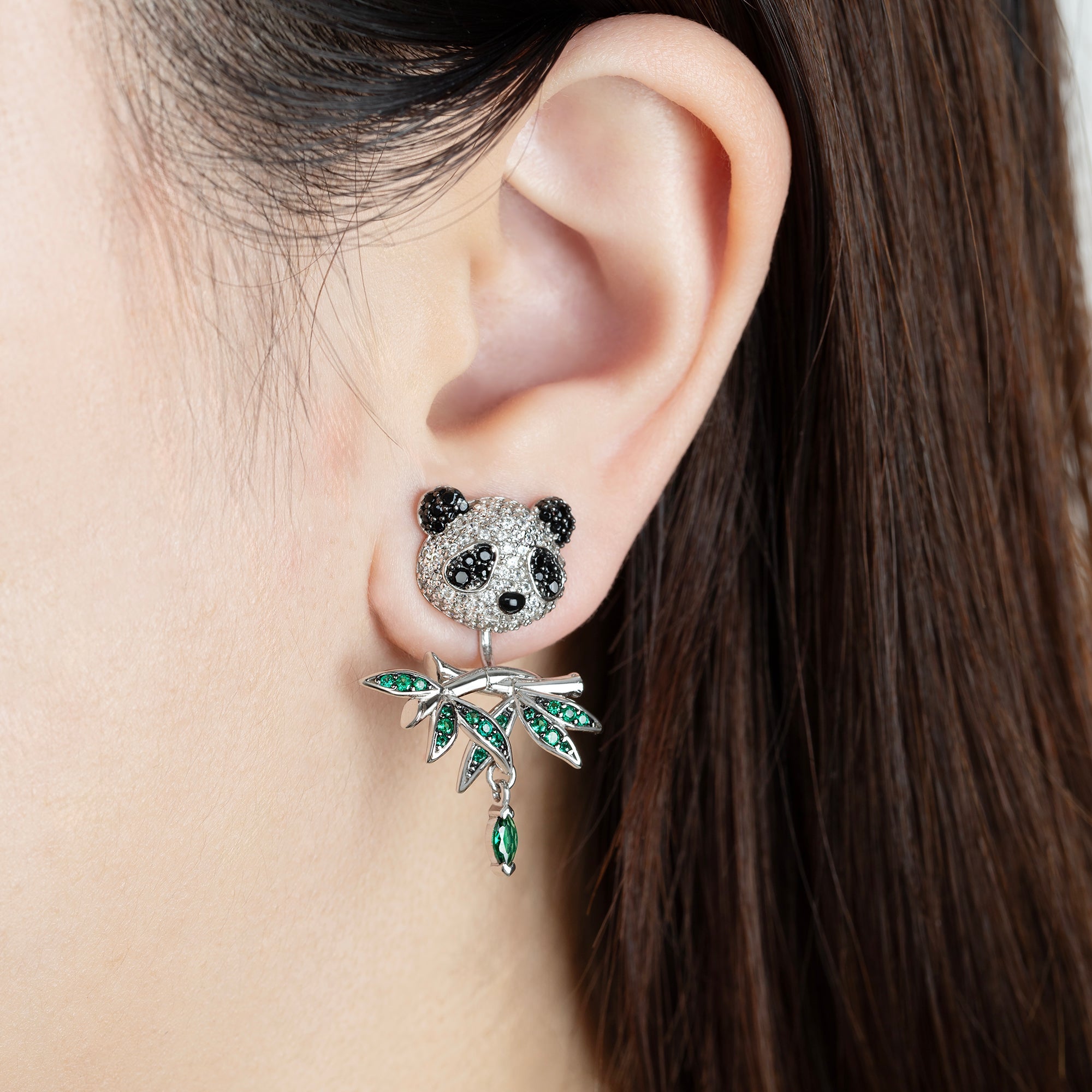 Puffy Panda Convertible Stud Earrings with Drop Charms