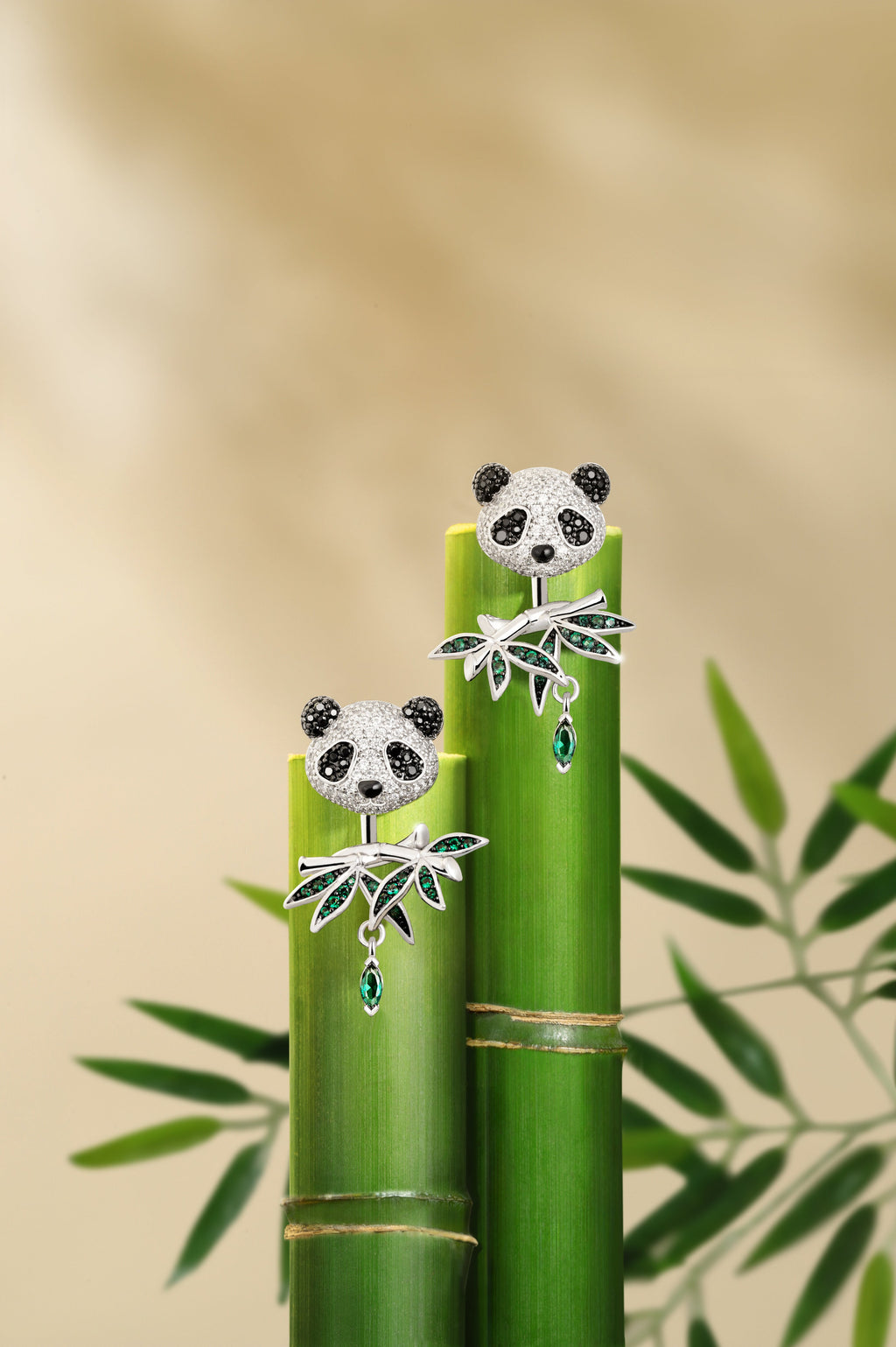 Puffy Panda Convertible Stud Earrings with Drop Charms