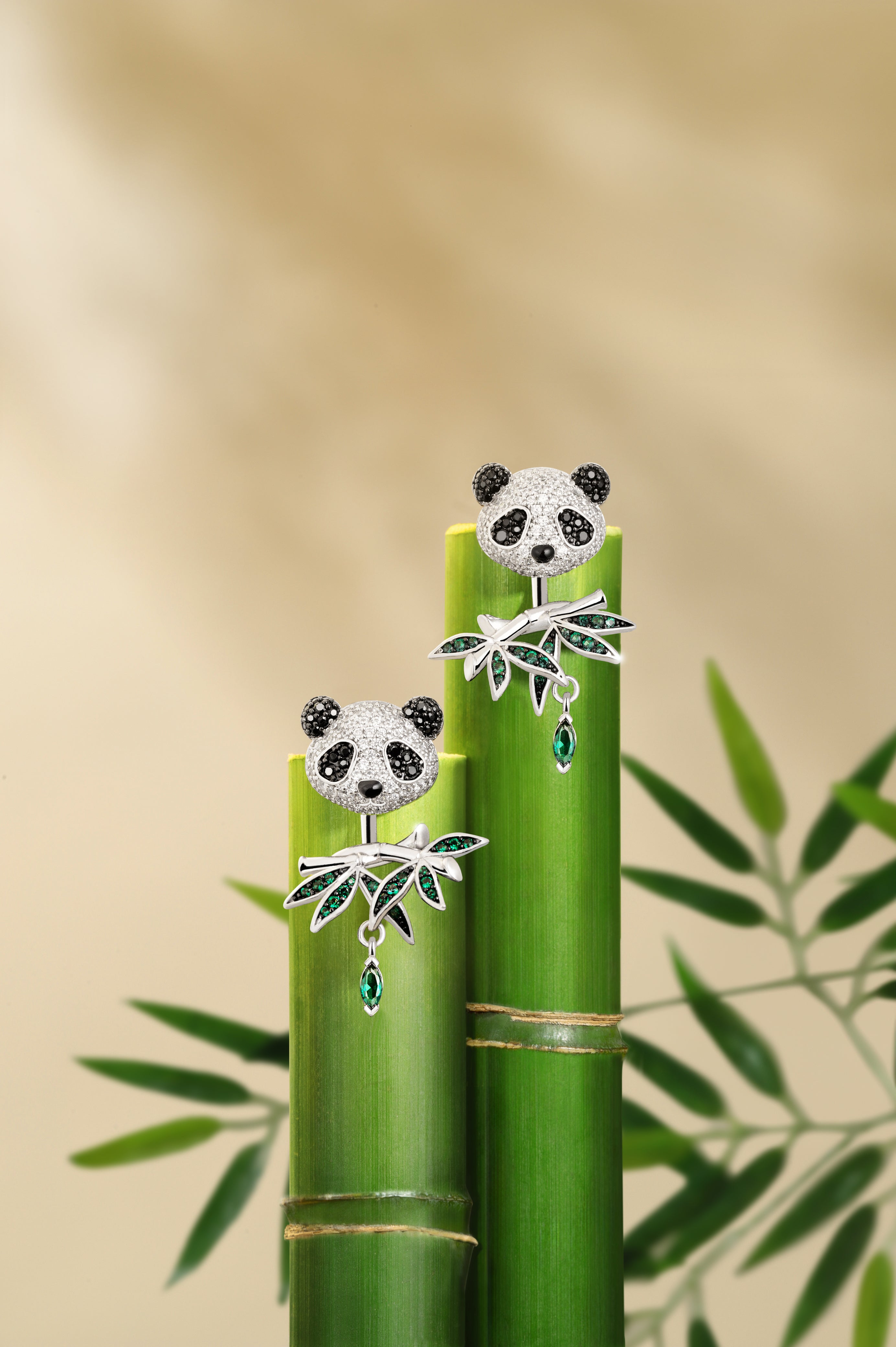 Puffy Panda Convertible Stud Earrings with Drop Charms